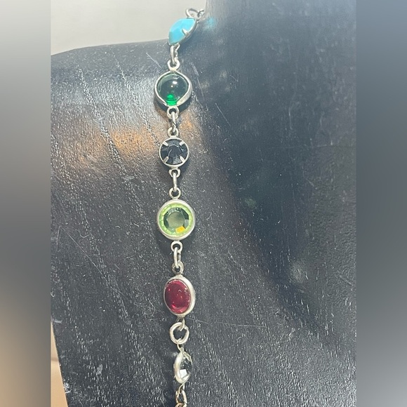 Multicolour Crystal Semi Precious Stone Glass Vintage Silver Unmarked Necklace - Picture 8 of 12